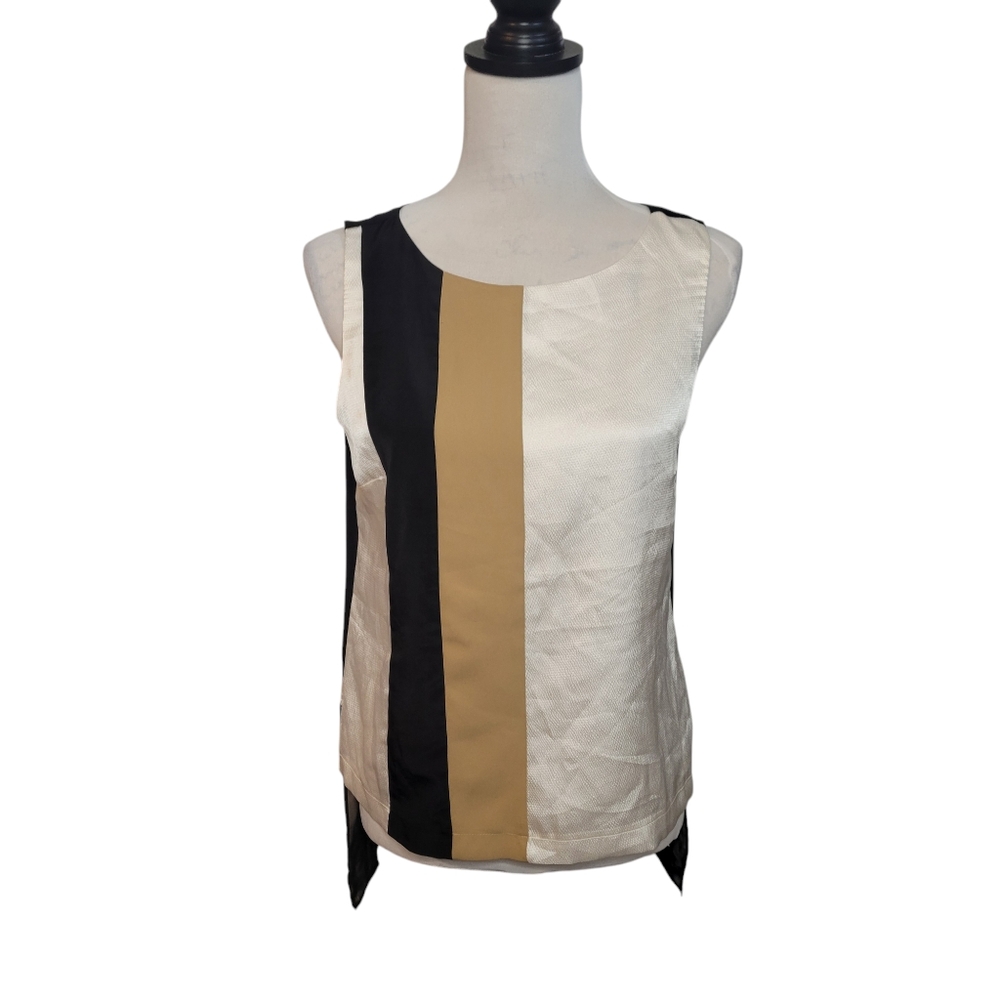 White house Black market sleeveless blouse black white and brown size small